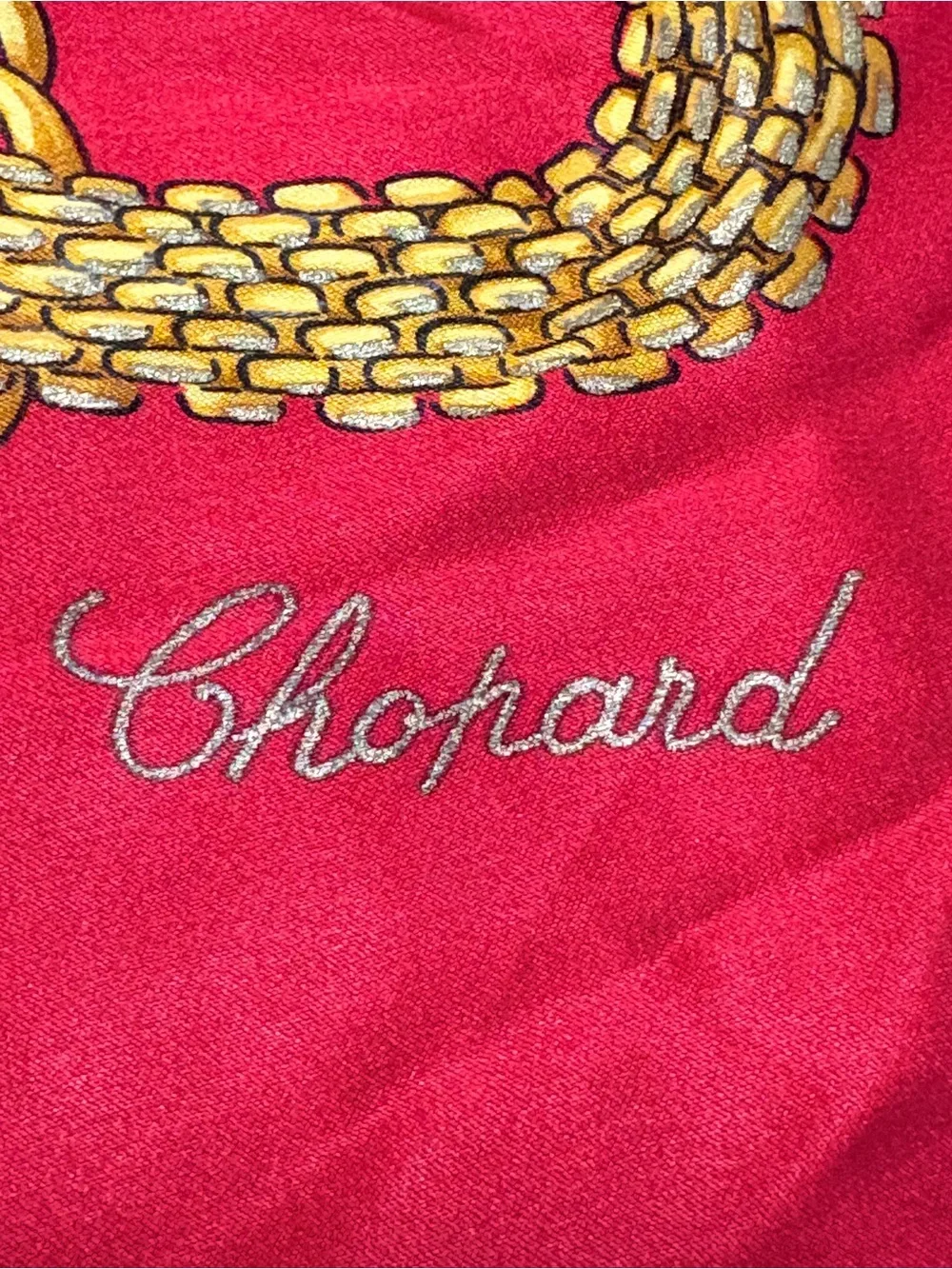 Chopard Silk Scarf Red Gold Chain Jewelry Watch Print Square